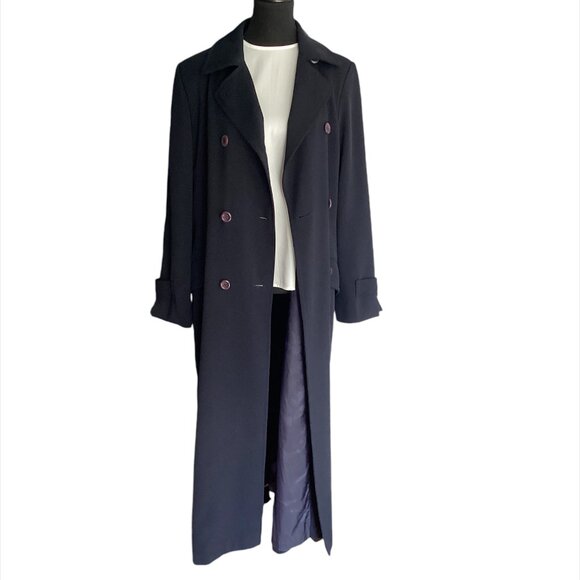 VINTAGE Jones New York Women's Double Breasted Maxi Coat Navy - Picture 2 of 12